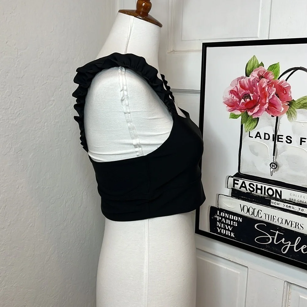 NWT Aqua Athletic Black Ruffle Bra Size S